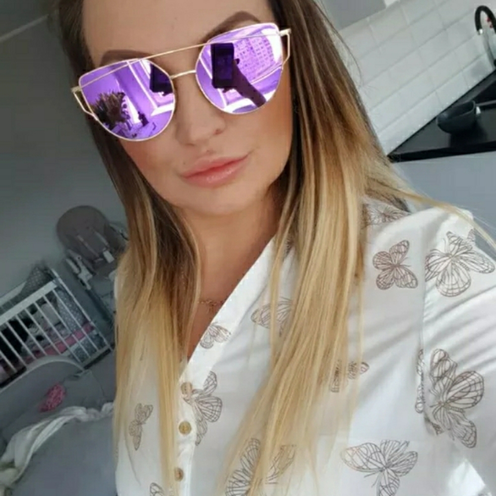 💜Purple & Gold Cat💜Eye Mirror Lens Sunglasses💜